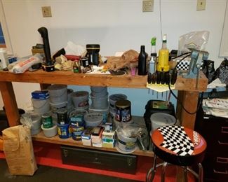 Workbench, buckets of hardware
