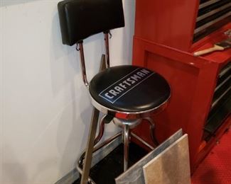 Highback Craftsman bar stool; misc tiles