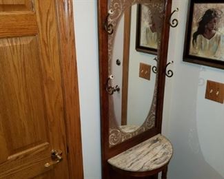 Antique marble top hall tree