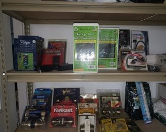 Outdoor multi plug ins, door handle sets, plumbing tools, all NIB.