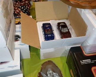 Die cast cars, agate plaques