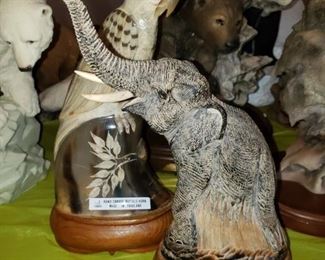 Buffalo horns carved into animals