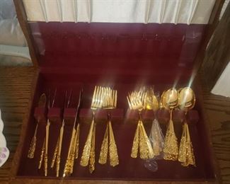 Rogers Bros. gold plate flatware set
