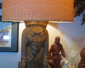 Carved Wood Mid Century Table Lamp