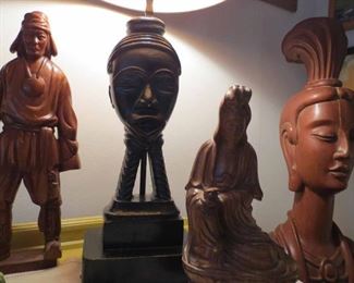 Vintage wood carved figurines.. Stasak Table Lamp/ LAMP SOLD