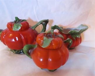  Royal Bayreuth Tomato Teapot W/ Sugar and Creamer