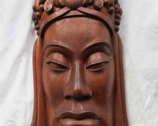 Carved Asian Wood Head Wall Hanging