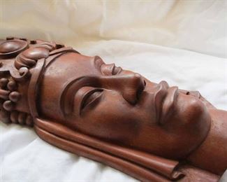 Carved Asian Wood Head Wall Hanging