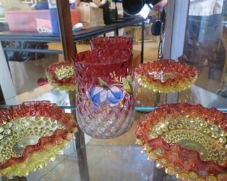 Fenton Amberina Hobnail Glass Ashtrays/Nut Dish