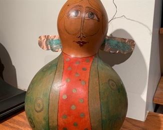 folk art gourd angel, signed