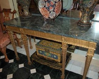 Marble top console with Imari platter