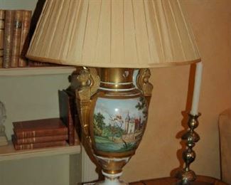 Antique Old Paris lamp with silk shade