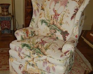 Wing chair with custom fabric