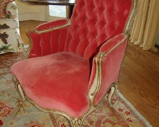 19th Century painted gilt chair in silk fabric