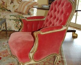 Gilt chair features silk fabric