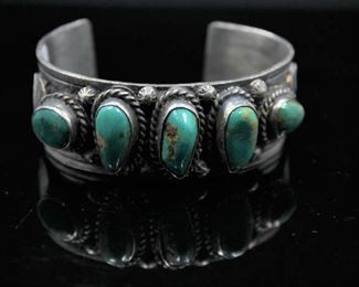 Hand Wrought Sterling and Turquoise Bracelet