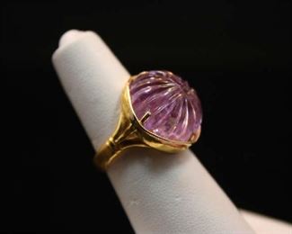 14K Gold Carved Amethyst Ring 