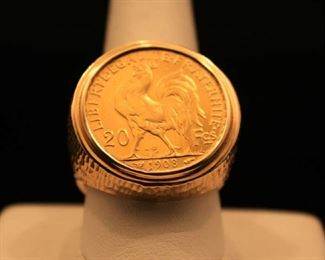 Men's 14K Gold French Coin Ring