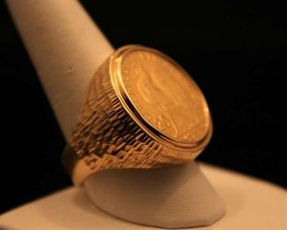 Men's 14K Gold French Coin Ring