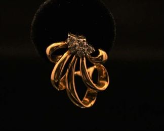 18K Gold Fan Shape Earrings with Diamonds