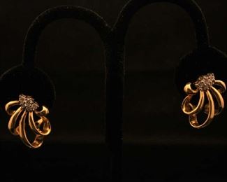 18K Gold Fan Shape Earrings with Diamonds