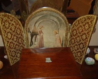 Florentine triptych and inlaid vanity set