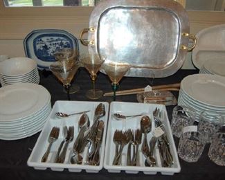 Pewter, trays and casual dishes