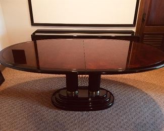 Henredon ebony and burled wood modern style table. 
Notice matching sideboard
