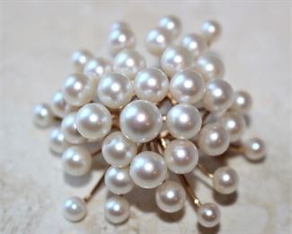 Large vintage 14k yellow gold, Pearl Starburst brooch