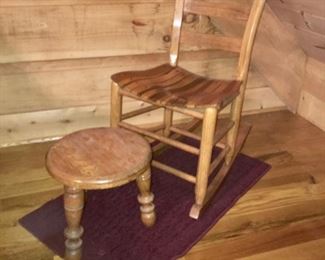oak rocker & stool