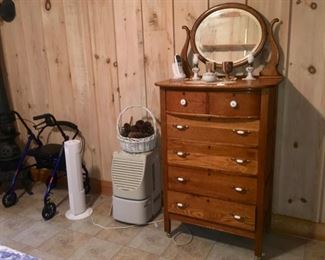 air purifier, dehumidifier, vintage oak dresser w/mirror