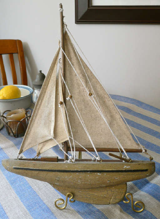 Antique Handmade Wooden Toy Sailboat