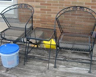 Wrought Iron Patio Chairs & Drink Table