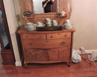 Dining Buffet oak mirror felt lined drawers
