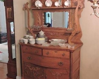 Dining Buffet oak mirror felt lined drawers