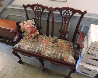 Entry Bench/Settee- Chippendale style with upholstered seat cushion