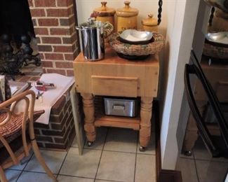 Butcher block kitchen table- items pictured on table not for sale