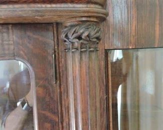 Bow front Bent Glass curio Cabinet with ornate fret work