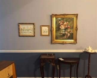Multiple unusual artwork throughout the home, side tables, etc