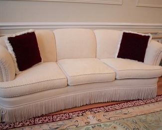 Pretty Chenille Sofa with Fringe – Cream
