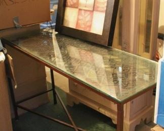 Glass and Metal Console Table with Art