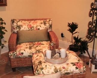 Wicker Easy Chair and Ottoman