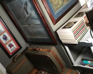 Collection of Tweed and Leather Hartmann Luggage. Charles Frace Prints.