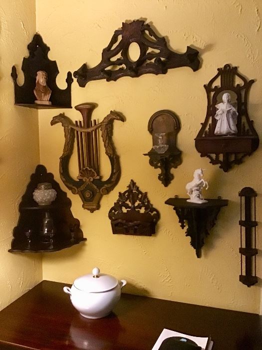 Assorted wooden wall shelves 