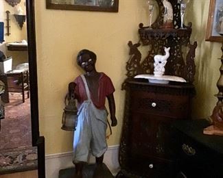 Antique Cast Iron Black Boy Lawn Jockey with lantern for Underground Railroad from1800s