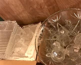 Vintage luncheon plates cups and punch bowl 