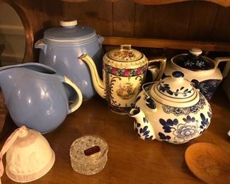 Hall pitcher, canister, antique teapots  and more