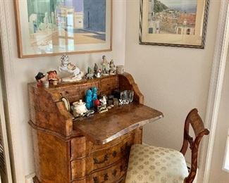 Antique desk plus collectibles