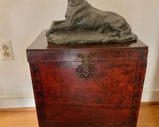 Chinese chest plus dog statue