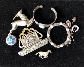 Horse pin, bracelets and stickpins